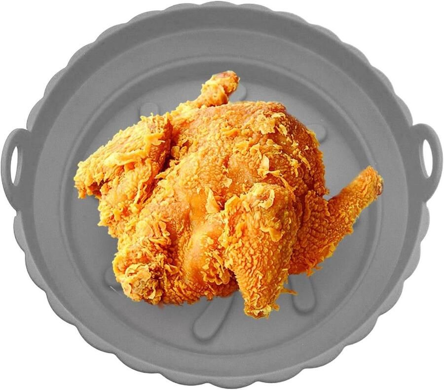 Siliconen Airfryer Mand Intrekbare Kookmand Schoon Koken Bevordert Luchtcirculatie 21 cm Diameter Grijs