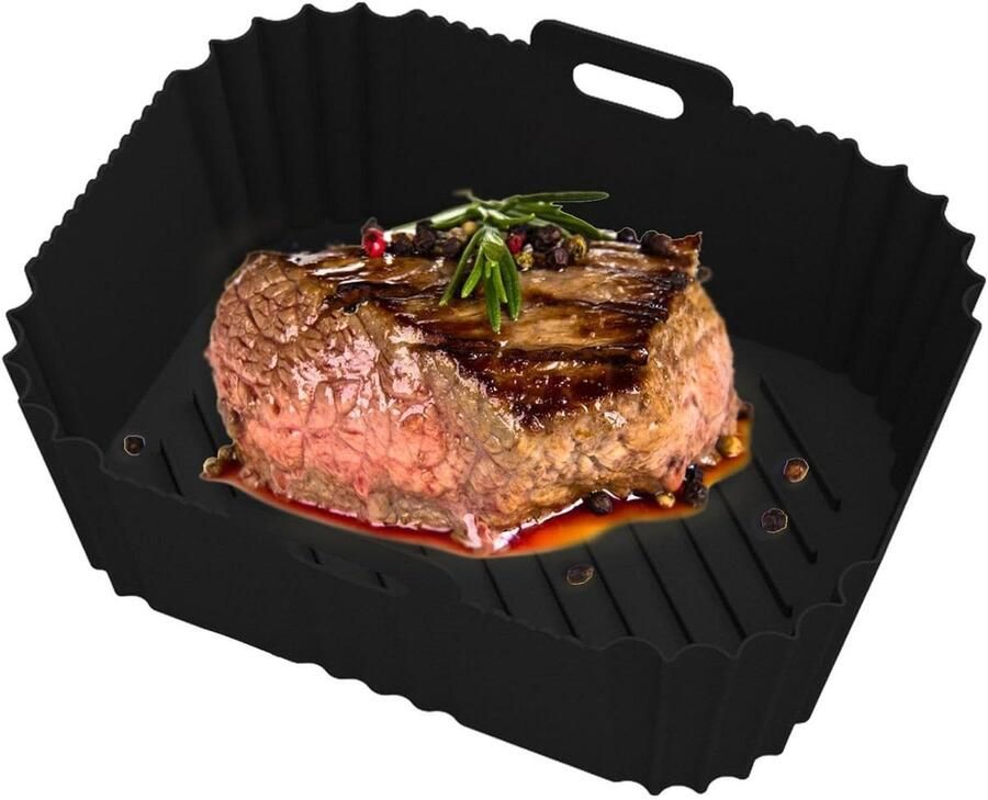 Airfryer Siliconen Mand Herbruikbare Airfryer Voering Veelzijdig Koken Voedselveilig Materiaal 19 cm Zwart