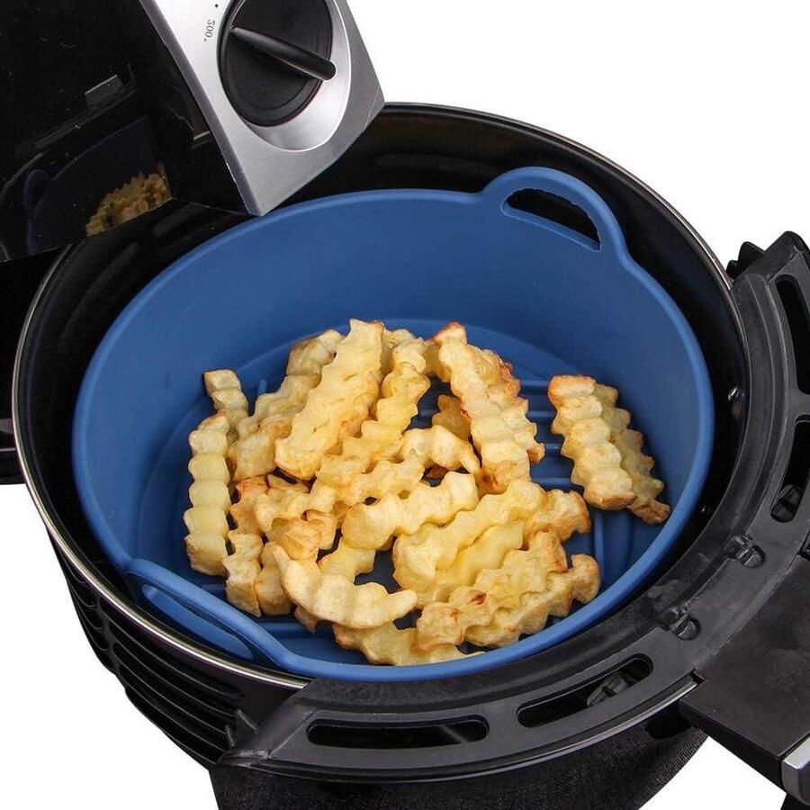 Airfryer Siliconen Mand Herbruikbare Pot Gezond Frituren Zonder Plakkerige Resten 20 cm Blauw