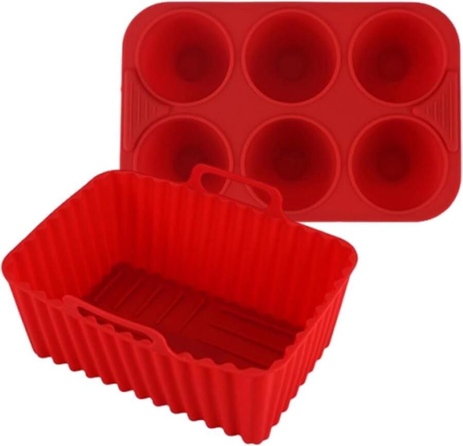 Airfryer Siliconen Mand Ondervellen Bakgerei Maaltijdbereiding Antiaanbak 26.8 x 13 cm Rood
