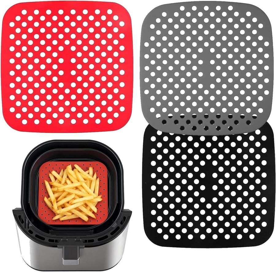 Airfryer Siliconen Mat Luchtfriteuse Inzet Gezond Koken Geperforeerd Ontwerp 3 Stuks 20.5cm Zwart