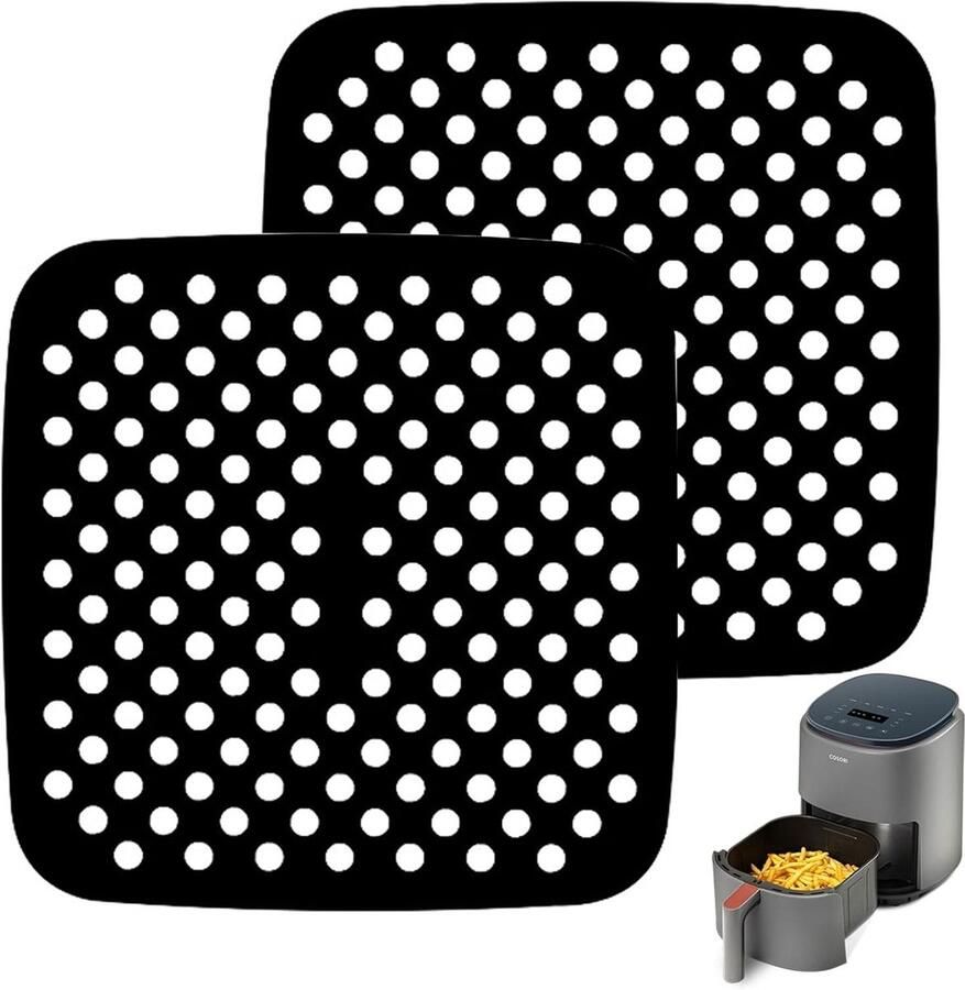 Airfryer Siliconen Matten Bakvorm Airfryer Crispy Bakken Geperforeerd Ontwerp 21.5 cm Zwart