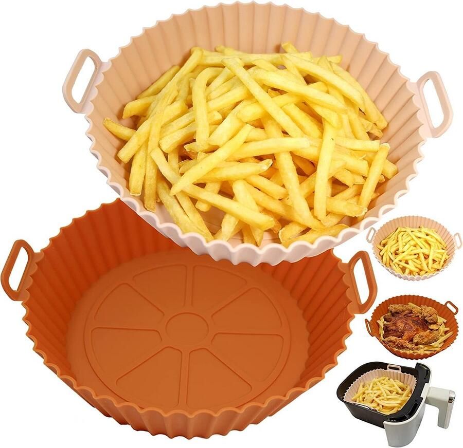 Airfryer Siliconen Matten Bakvorm Inzetstukken Veelzijdig Koken Hittebestendig Herbruikbaar 2 Stuks 20.5cm Roze Bruin