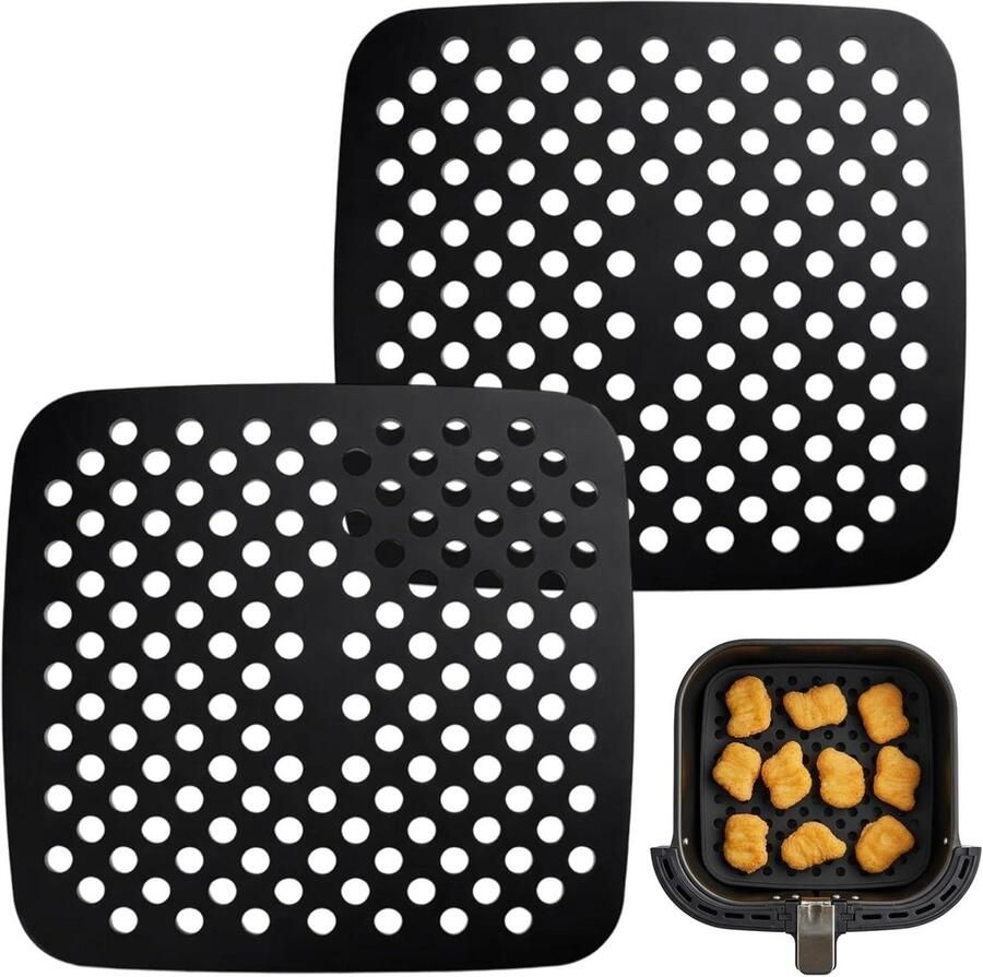 Airfryer Siliconen Matten Onderlegger Bakken Voorkomen Vastplakken Hittebestendig Voedselveilig 21.5 cm Zwart