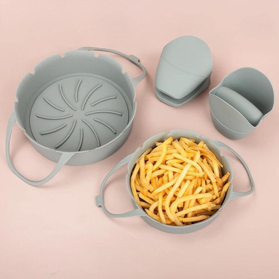 Airfryer Siliconen Pot Bakvorm Herbruikbaar Koken en Bakken Binauraal Ontwerp N.v.t. Zwart