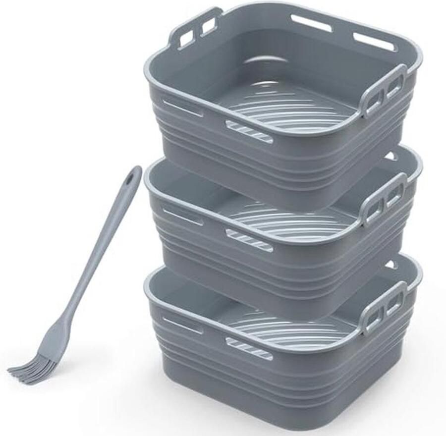 Airfryer Siliconen Pot en Olieborstel Set Herbruikbare en Duurzame Accessoires voor Airfryers Magnetrons en Ovens 3 Stuks Grijs
