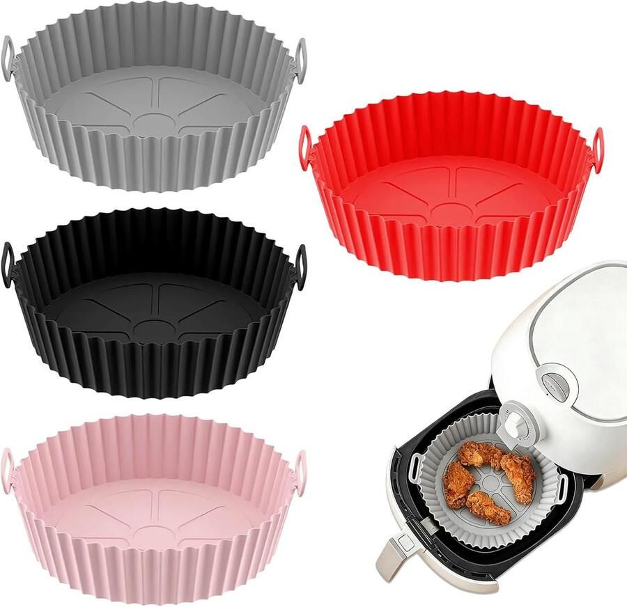 Airfryer Siliconen Pot Herbruikbare Mand Bakken Reinigen Hittebestendig Ontwerp 20cm Diameter Meerdere Kleuren