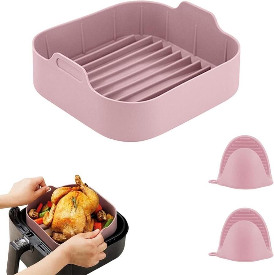 Airfryer Siliconen Pot Herbruikbare Mand Gezond Koken Voedselveilig Materiaal 8 Inch Diameter Roze