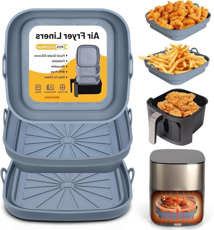 Airfryer Siliconen Pot Airfryer Bakvorm Veilig Bakken Opvouwbaar Ontwerp 21cm Diameter Grijs