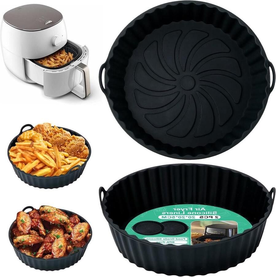 Airfryer Siliconen Pot Bakvorm Hervulbaar Makkelijk Schoonmaken Voedselveilig Materiaal 20x20x5 CM Zwart