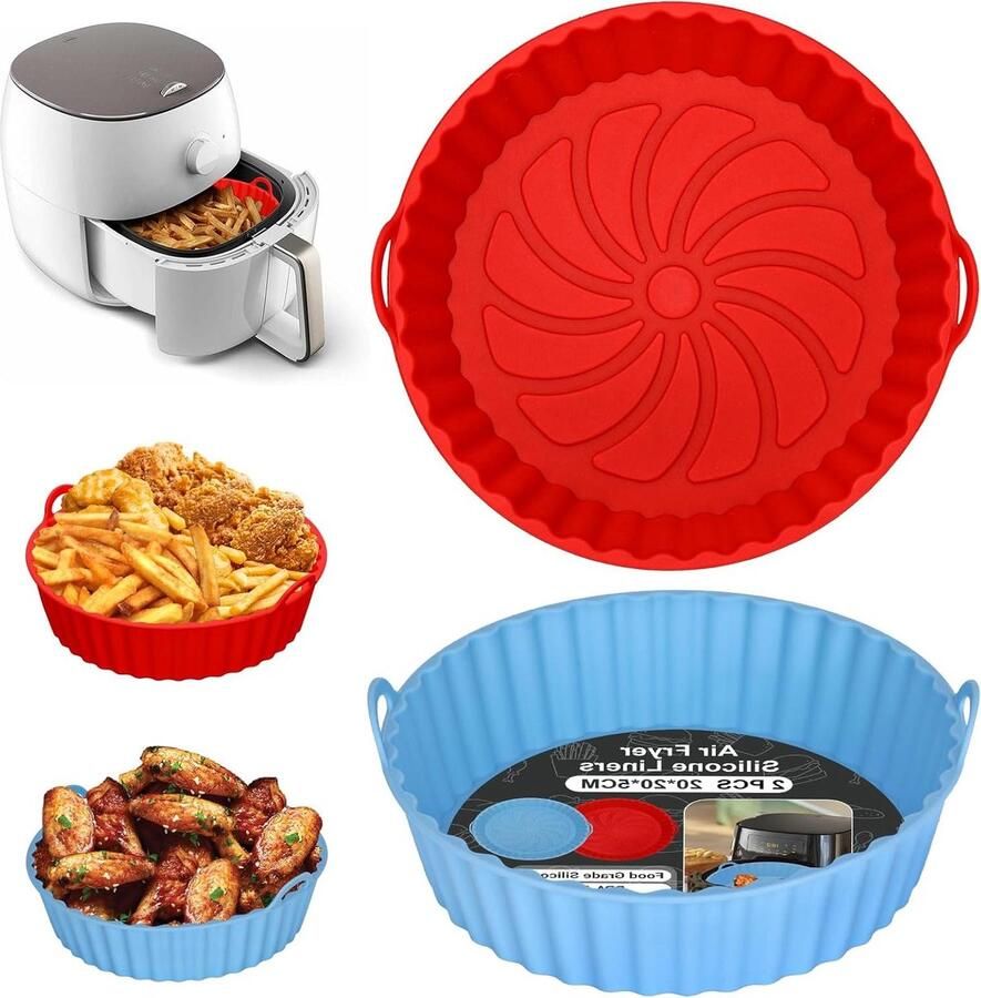 Airfryer Siliconen Pot Heteluchtfriteuse Mand Koken en Bakken Herbruikbaar en Vaatwasserbestendig 20x20x5cm Rood Luchtblauw