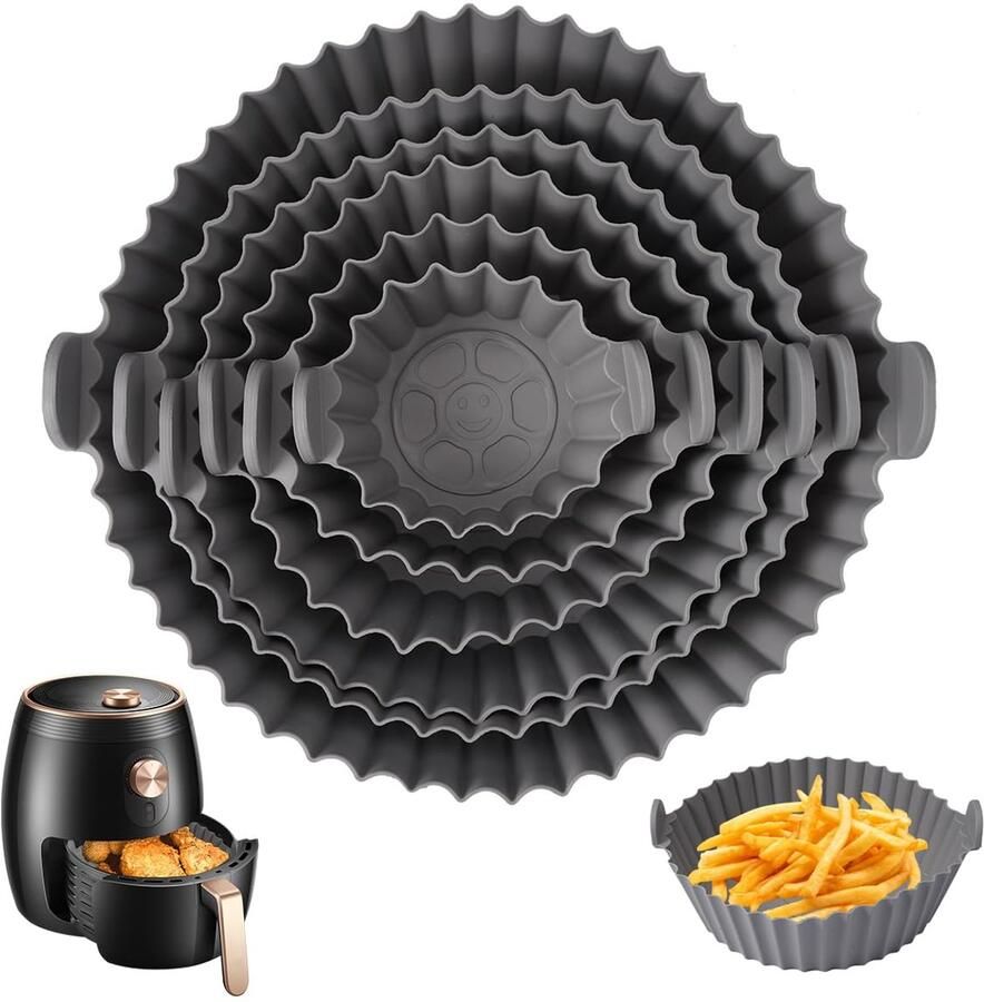 Siliconen Airfryer Vorm Bakvormen Heteluchtfriteuse Hygiënisch Bakken 6 Verschillende Maten 20 cm tot 8 cm Grijs