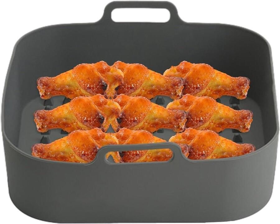 Airfryer Siliconen Mand Airfryer Voering Vet Scheiden Uniek Oliegeleidingsgroef 20x20x6cm Grijs