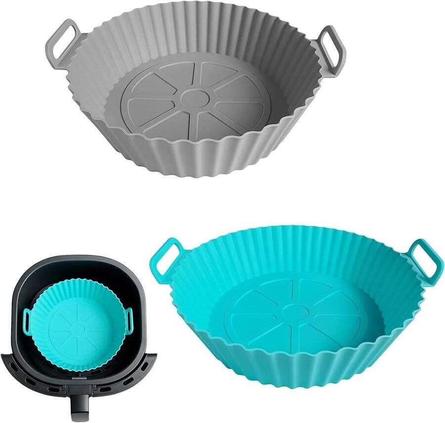 Airfryer Siliconen Voering Airfryer Pot Gezond Koken Herbruikbaar en Dubbel 17x20x5 cm Grijs en Blauw