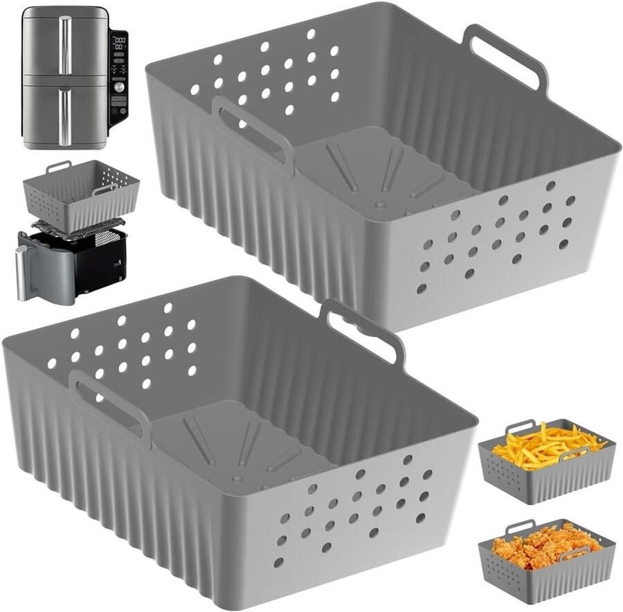 Airfryer Siliconen Voering Geperforeerde Mand Gezonder Koken Verbeterde Luchtstroom 21x16x7 cm Grijs - Foto 1