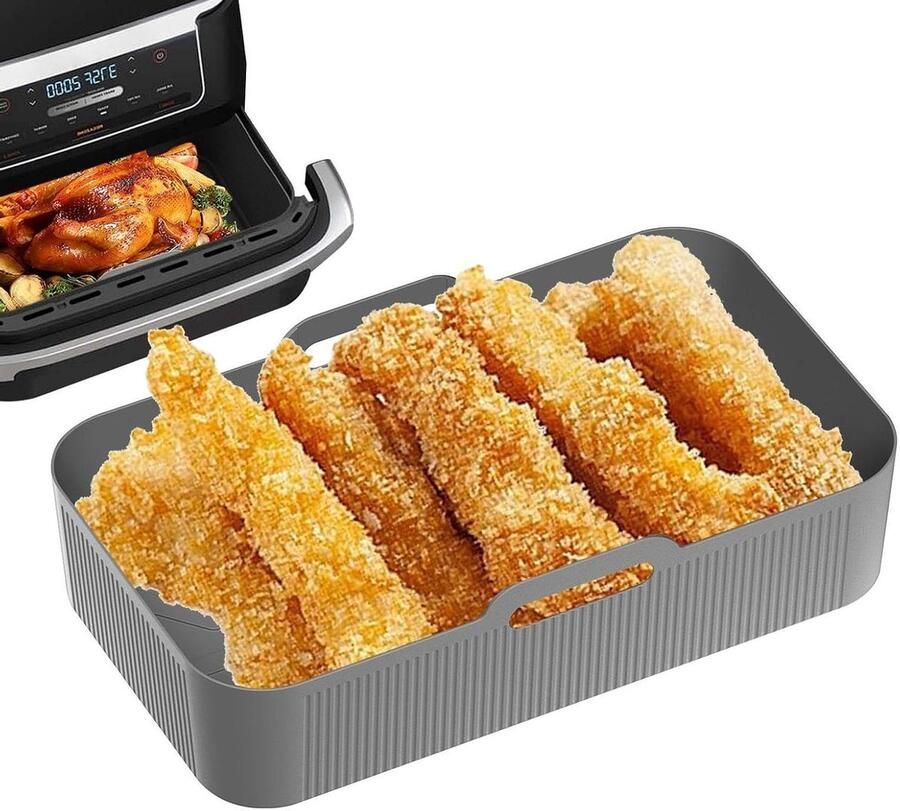 Airfryer Siliconen Voeringen Bakvorm Mand Gemakkelijk Bakken Hittebestendig Tot 464 32x20cm Vierkant Grijs