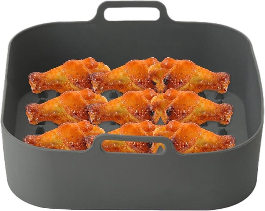 Airfryer Siliconen Voeringen Herbruikbare Bakvorm Veelzijdig Koken Met Handgrepen Ontworpen 20x20x6 cm Grijs