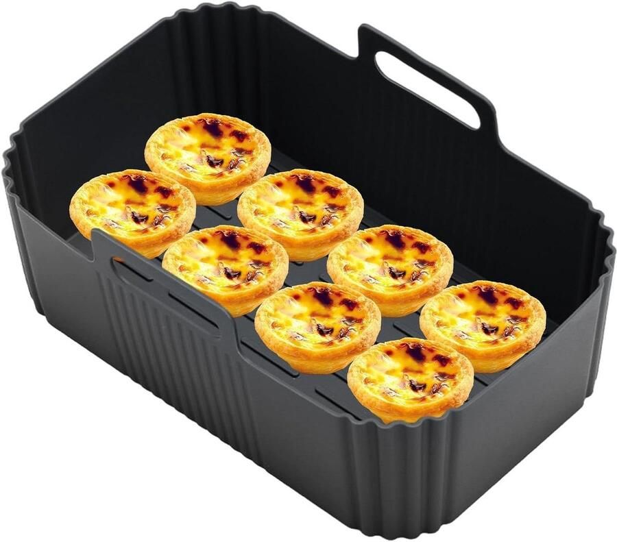 Airfryer Siliconen Voeringen Herbruikbare Mand Voeringen Gemakkelijk Koken Antiaanbaklaag Voedselveilig 19.5 x 12.5 cm Zwart