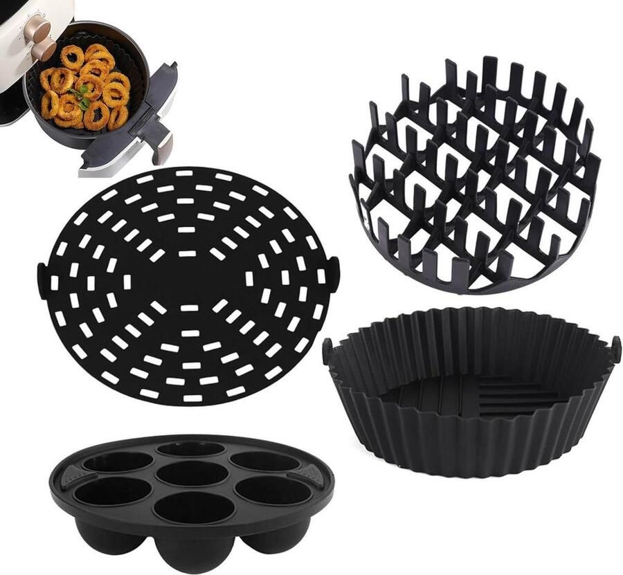 Airfryer Siliconen Voeringen Hittebestendige Bakvorm Gemakkelijk Koken Antiaanbaklaag Vaatwasmachinebestendig 22x21 cm Zwart
