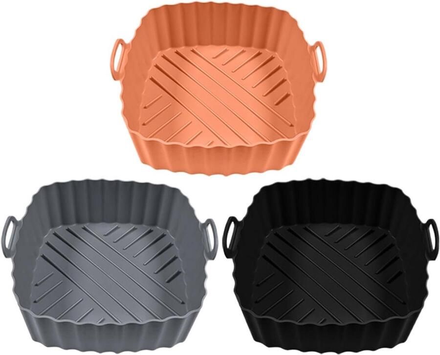 Airfryer Mand Liners Hittebestendige Bakvorm Bakken Koken Met Handgrepen 3 Stuks Grijs