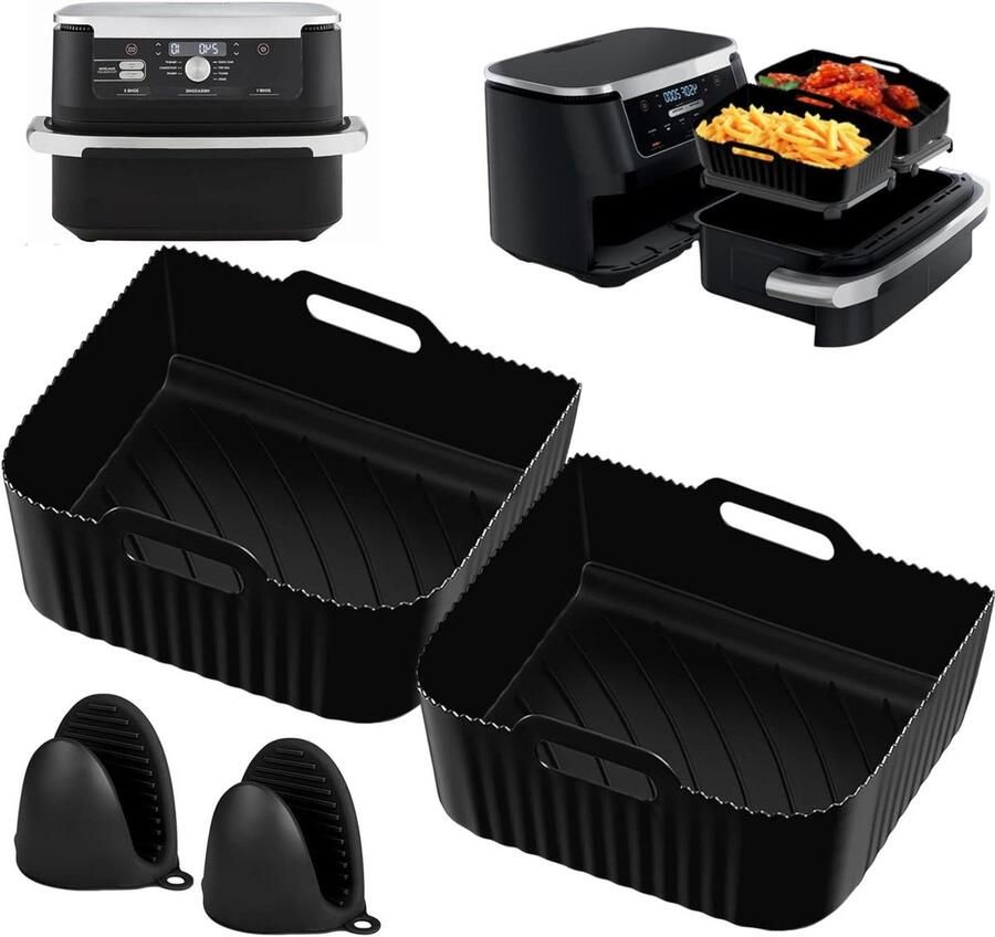 Airfryer Siliconen Vorm Airfryer Bakvorm Dubbel Koken 2-in-1 Split Ontwerp 10.4L Grijs