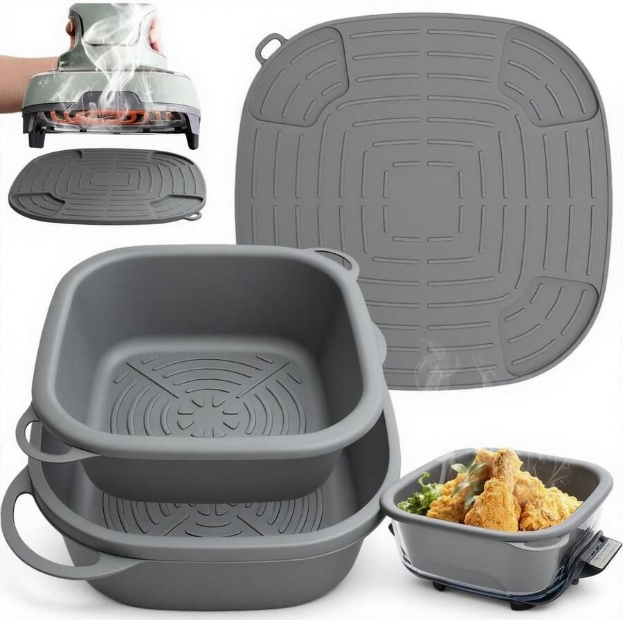Airfryer Siliconen Vorm Bakvorm Airfryer Hygiënisch Koken Volledig Gesloten Ontwerp 2 Maten Grijs