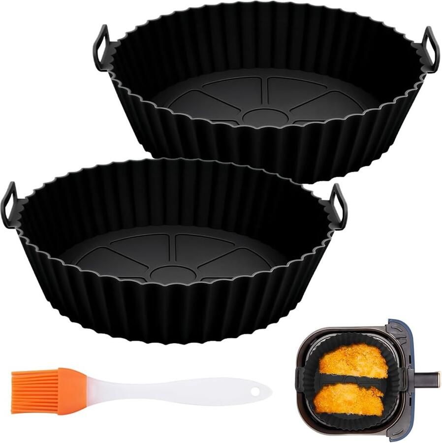 Airfryer Siliconen Vorm Bakvorm Heteluchtfriteuse Lekker Koken Olie Afvoer Ontwerp 20 cm Diameter Zwart