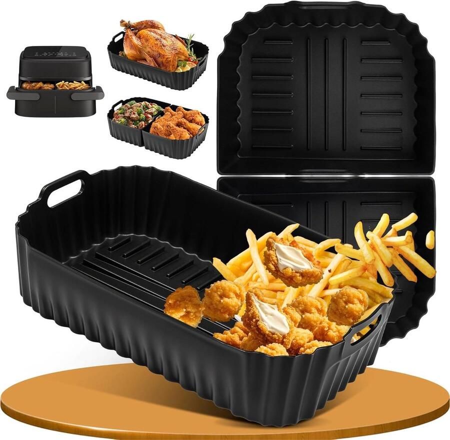 Airfryer Siliconen Vorm Bakvorm Liners Veelzijdig Koken Voedselveilig Materiaal 3 Stuks 71L Zwart