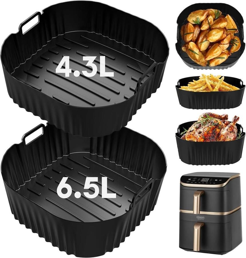 Airfryer Siliconen Vorm Herbruikbare Bakvorm Gezonder Koken Oliefilter Design 2 Stuks Zwart
