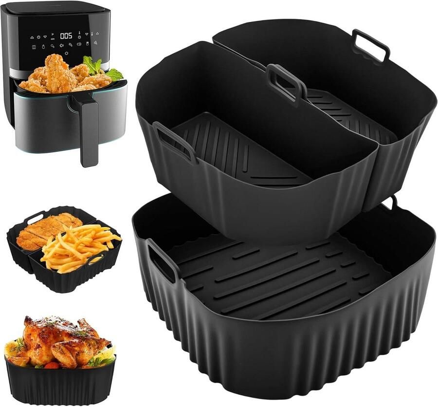 Airfryer Siliconen Vorm Heteluchtfriteuse Accessoires Gemakkelijk Koken Voedselgescheiden Ontwerp 3 Stuks 3.1L & 6.2L Grijs