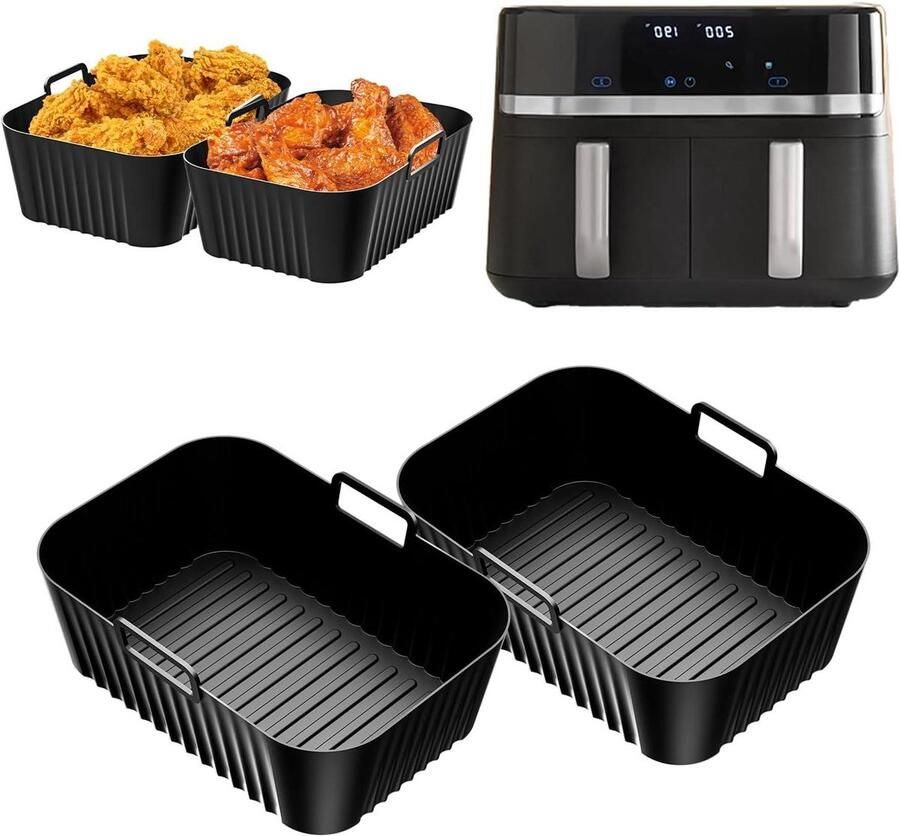 Airfryer Siliconen Vormen Airfryer Bakvormen Bakken in Airfryer Dubbele Kamer Ontwerp 2 x 45 liter Grijs