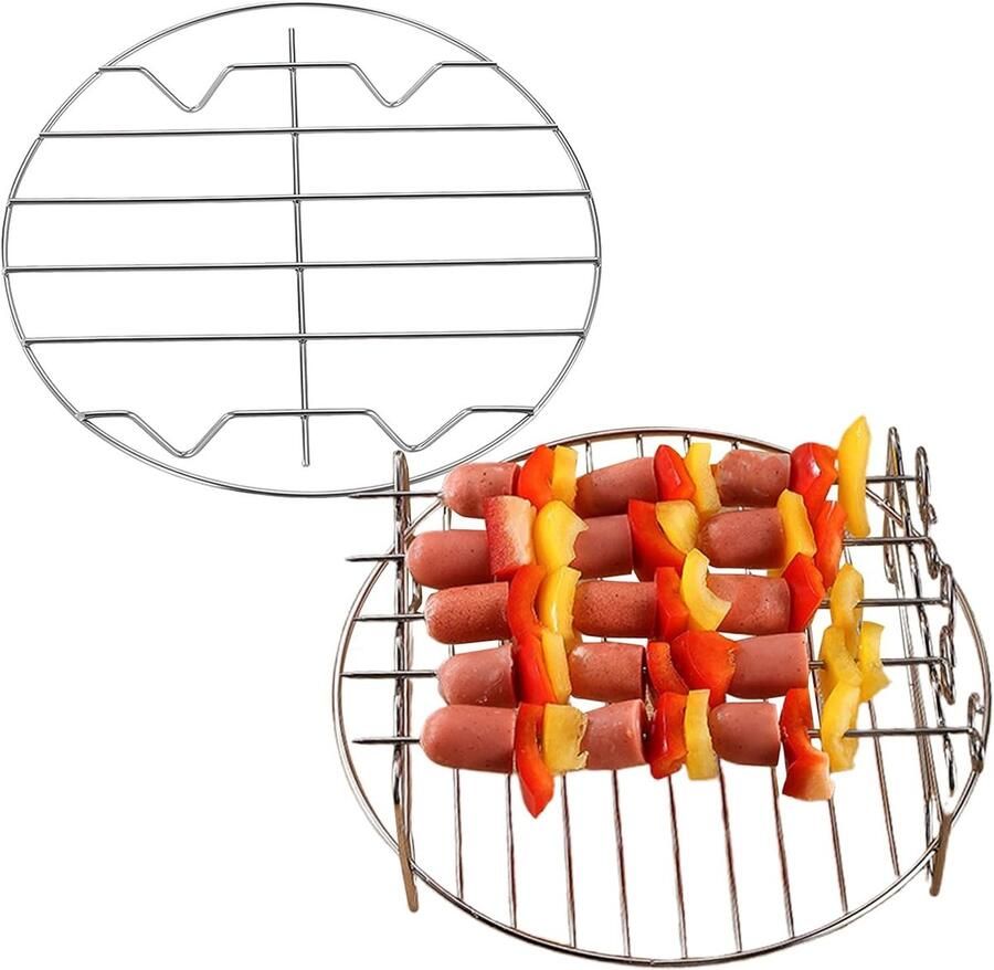 Airfryer Spekrek Stapelbare Standaard Gelijkmatig Garen Roestvrij Staal 20 Cm Diameter Zilverkleurig