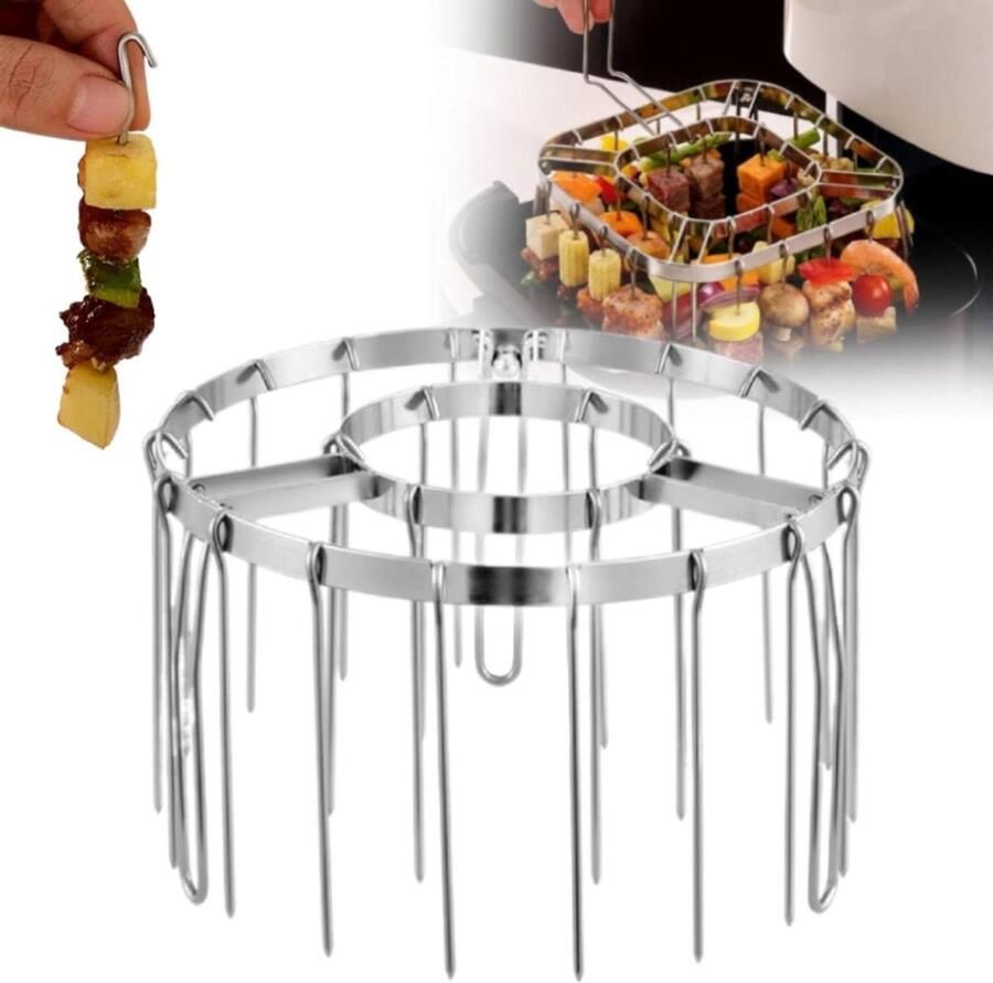 Airfryer Spiesenrek Verticale Grill Gelijkmatig Koken 360 Graden Circulatie 48 Spiesjes Zilver