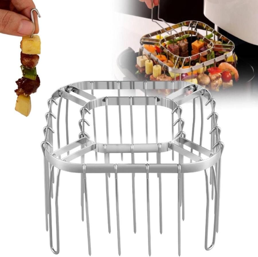 Airfryer Spiesenrek Verticale Grill Gelijkmatig Koken 360 Graden Hete Lucht 56 Spiesjes Zilver