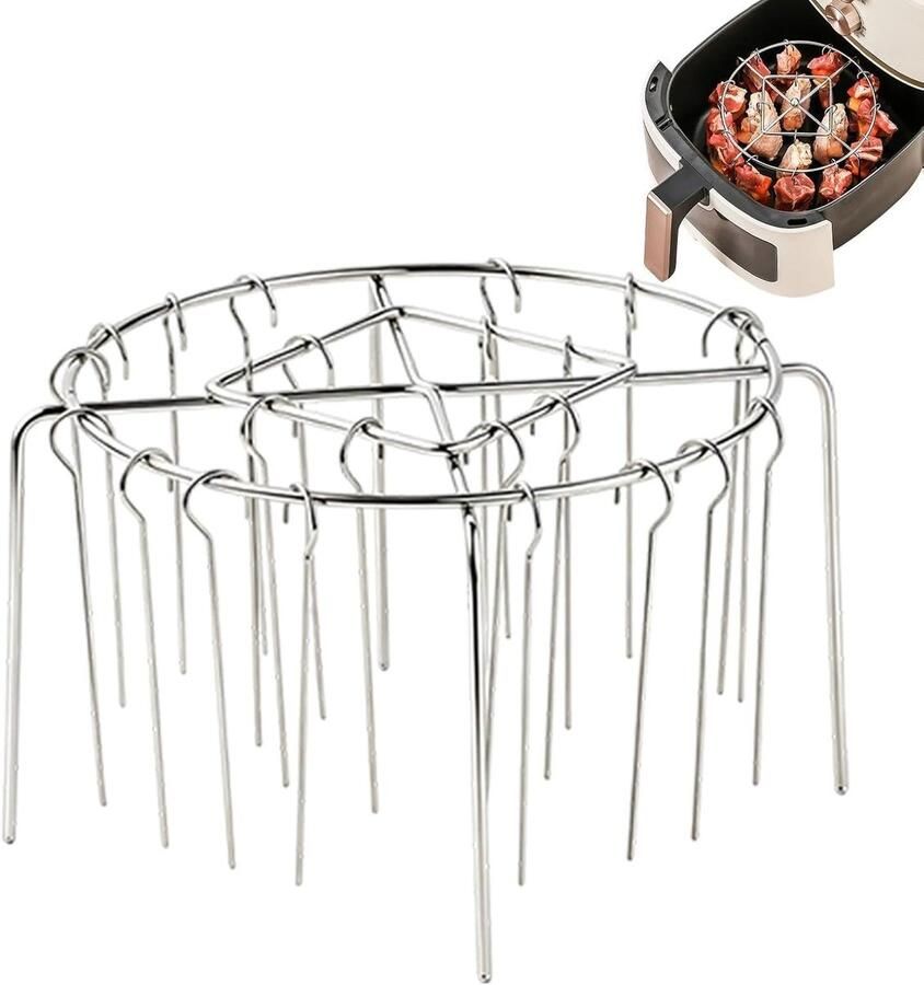 Airfryer Spieshouder Grillhouder Verticale Spiesen Gelijkmatig Grillen 360 Graden Luchtcirculatie 24 Spiesen Zilver