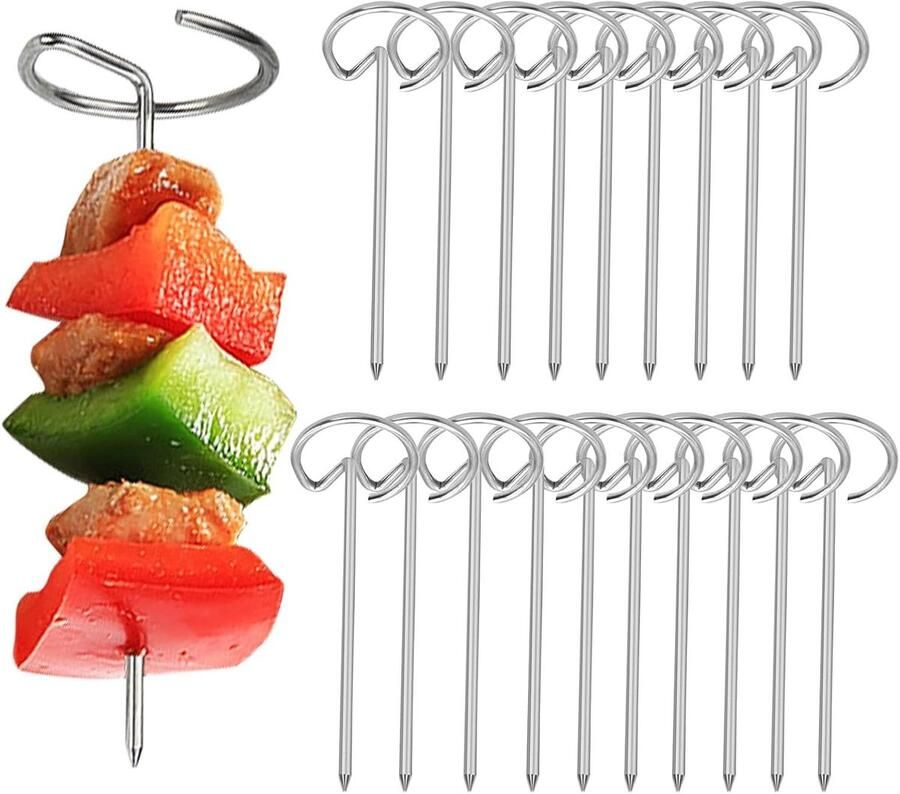 Airfryer Spiesjes Barbecue Spiesjes Vertical Grillen Eenvoudig Ophangsysteem 20 Stuks Zilver