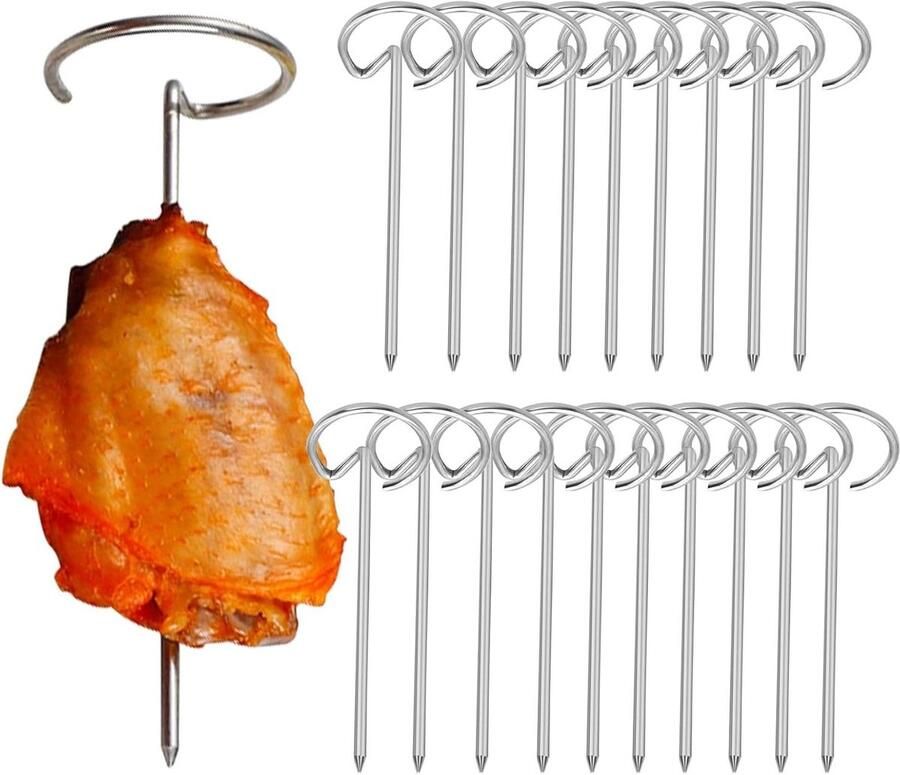 Airfryer Spiesjes BBQ Prikkers Verticaal Grillen Hangen Zonder Knijpen 20 Stuks Zilver