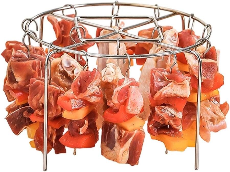 Airfryer Spiesjes Grillrek Kabob Verticaal Grillen 360 Graden Garing 24 Spiesen Zilver