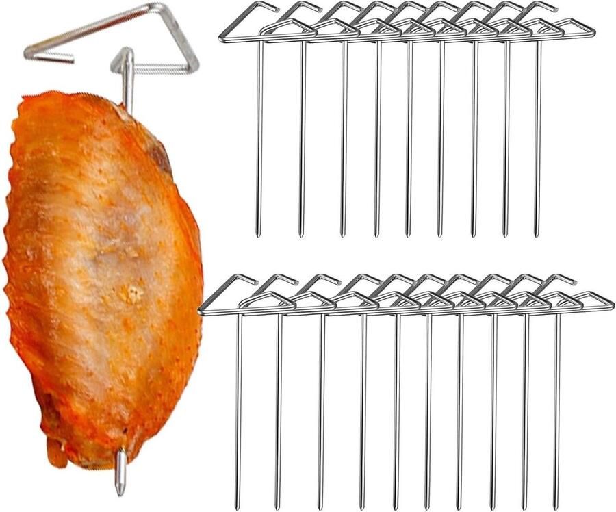Airfryer Spiesjes Verticale Spiesen Barbecue Vlees Verticaal Rooster Ontwerp 20 stuks Zilver