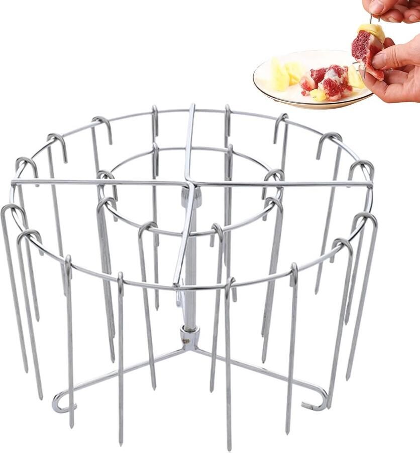 Airfryer Spiesjeshouder Grill Rooster Verticaal Koken Gelijkmatige Warmteverdeling 16 x 10 cm Zilver