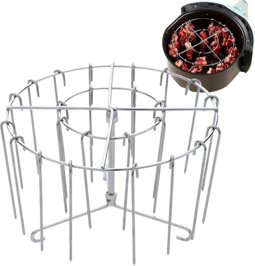 Airfryer Spiesjeshouder Verticale Grill Kit Spiesen Grillen 360 Graden Verwarming 16 x 10 cm Zilver