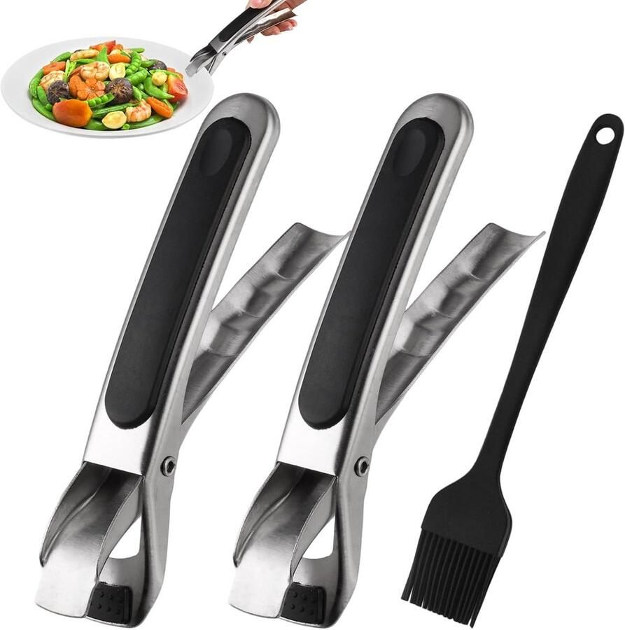 Airfryer Tang Set Hete Schotel Grijper Veilig Koken Antislip Siliconen 2 Stuks Zwart