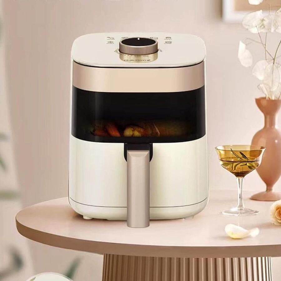 Airfryer Transparant Kleine Frituurpan Gezond Koken Visueel Bakken 21.5 cm Beige
