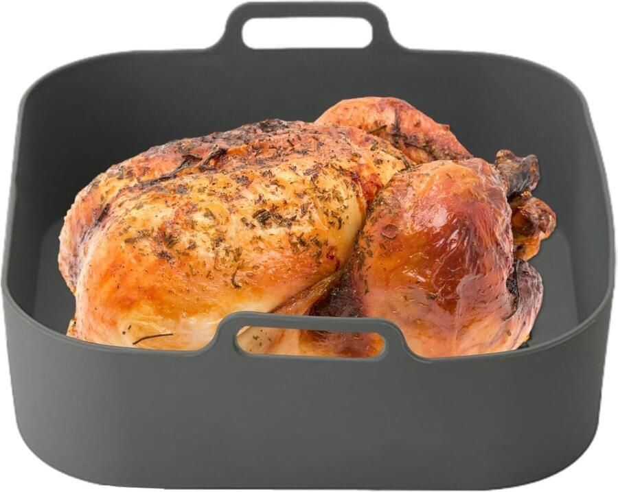Airfryer Siliconen Pan Luchtfriteuse Accessoire Veelzijdig Koken Met Handgreep 20x20cm Grijs