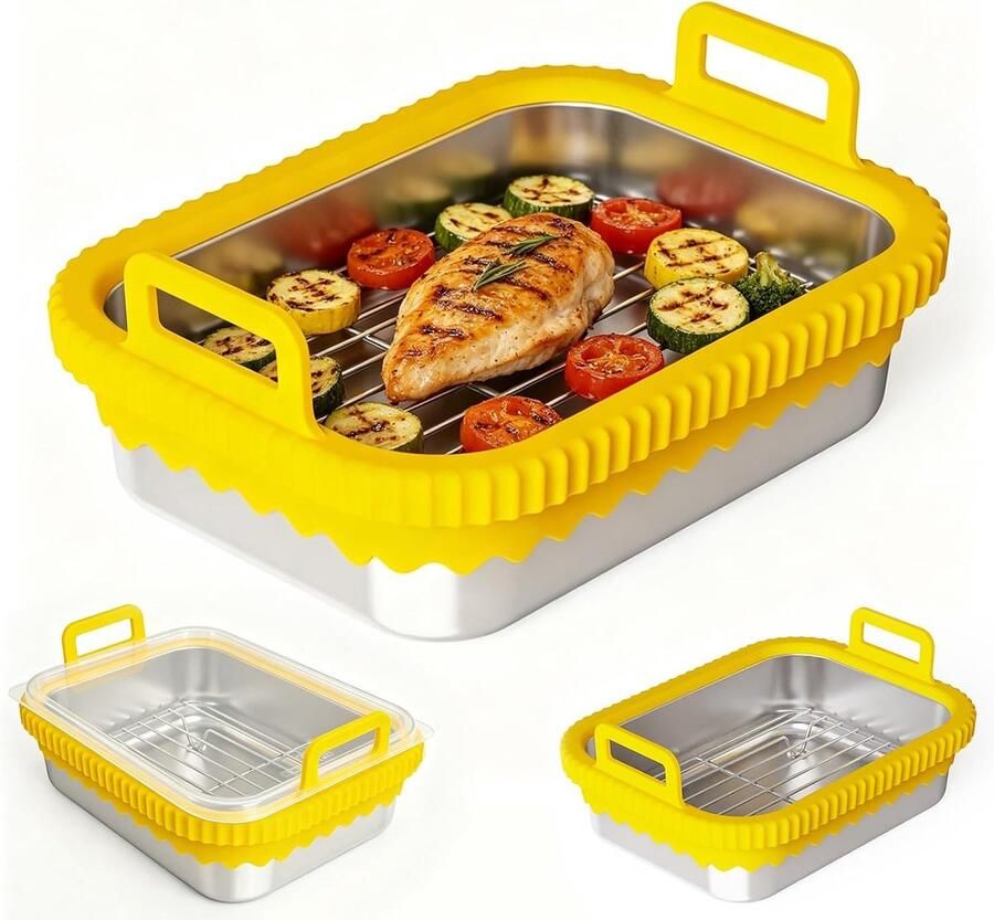 Airfryer voor COSORI heteluchtfriteuse 2 kamers Ninja heteluchtfriteuse AF400EU DZ400EU AF451EU hittebestendig van roestvrij staal 304 krasbestendig vaatwasmachinebestendig (geel met