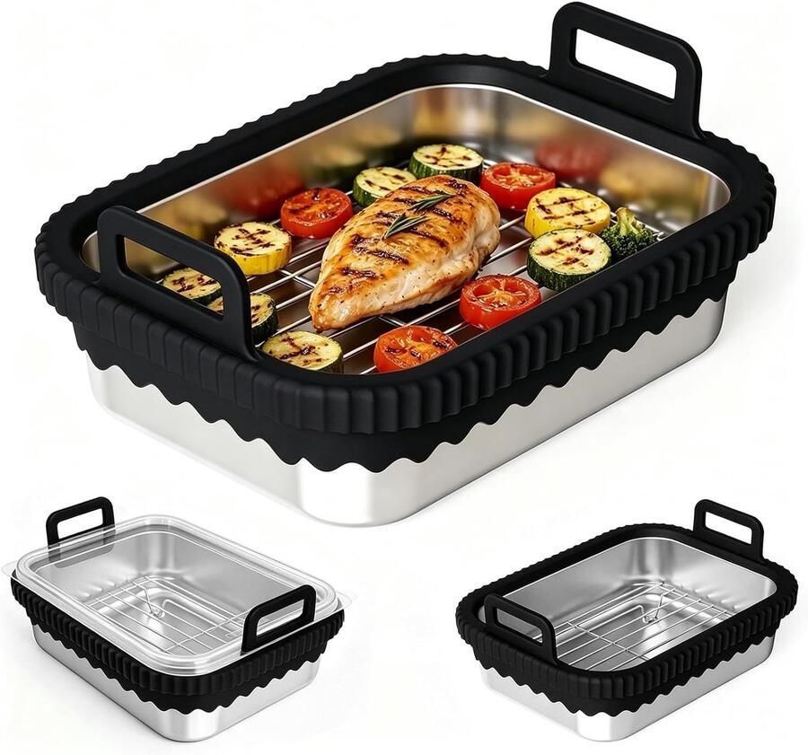 Airfryer voor COSORI heteluchtfriteuse 2 kamers Ninja heteluchtfriteuse AF400EU DZ400EU AF451EU hittebestendig van roestvrij staal 304 krasbestendig vaatwasmachinebestendig (zwart met
