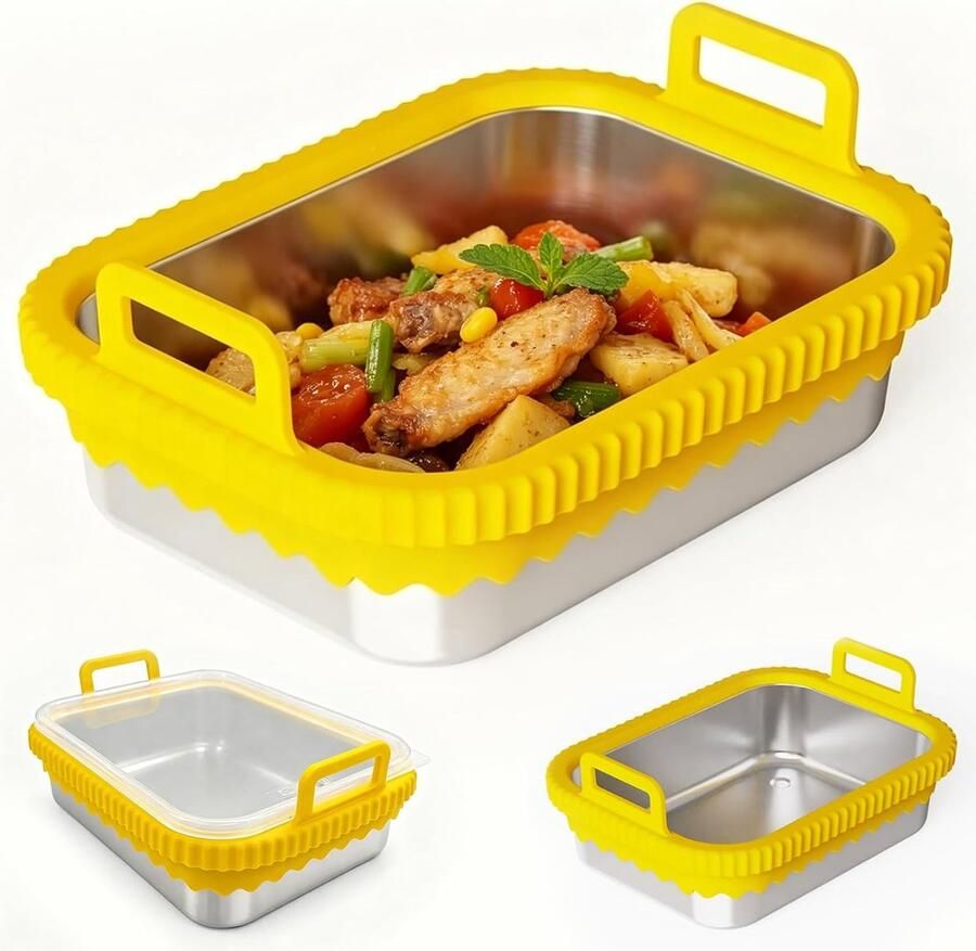 Airfryer voor COSORI heteluchtfriteuse 2 kamers Ninja heteluchtfriteuse AF400EU DZ400EU AF451EU hittebestendig van roestvrij staal 304 krasbestendig vaatwasmachinebestendig (geel zonder