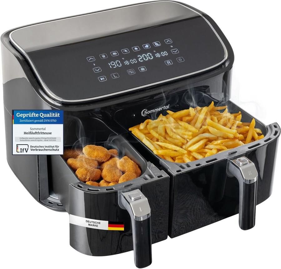 Dubbele Airfryer XL Hetelucht Friteuse Airfryer met Dubbele Mand Grillen