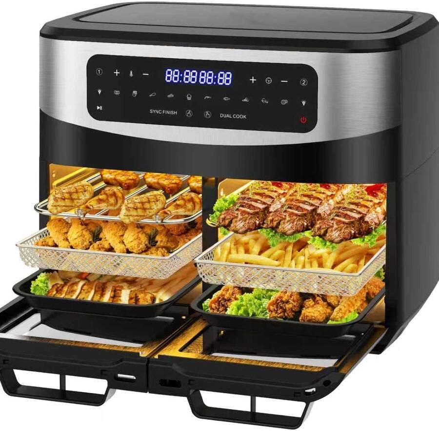 Airfryer Dubbele Zone XXL Airfryer Olievrij Gezond Koken Dubbel Raam 12 Liter Zwart - Foto 2