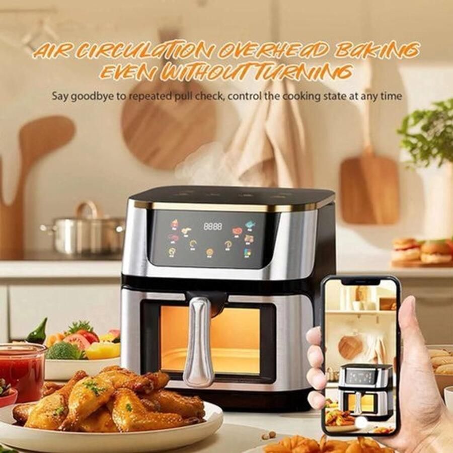 Airfryer XXL – Heteluchtfriteuse – 2400W 2800W – 12L RVS & Touchscreen – Multifunctionele Elektrische Friteuse Olievrij Frituren Zwart - Foto 2